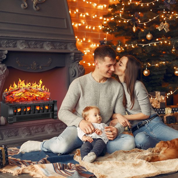 LHRIVER Electric Fireplace Log Set Heater 21IN, Remote Control, Flame Brightness Adjustable, Overheated Protection, Realistic Ember Bed