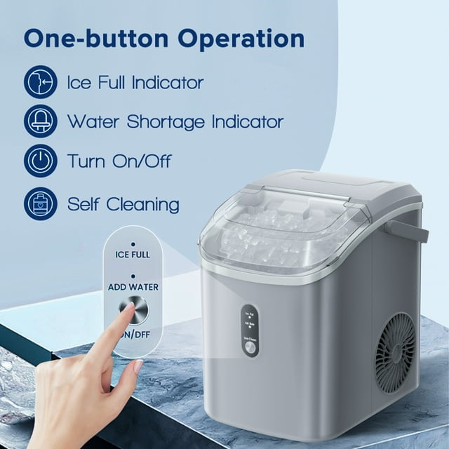 LHRIVER Nugget Ice Maker Countertop, 33lbs/24H with Self-Cleaning Function, Portable Sonic Ice Machine for Home/Office/Party-Gray