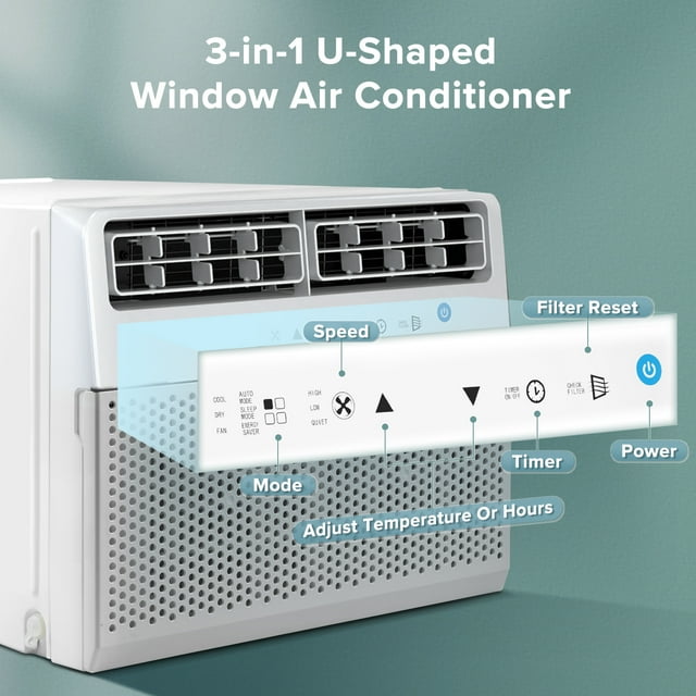 Havato U-Shape Window Air Conditioner 12000 BTU Ashrae 115 Volt with Remote Control, 6 Modes and 3 Fan Modes, 24 Hour Timer, 550 Sq.Ft
