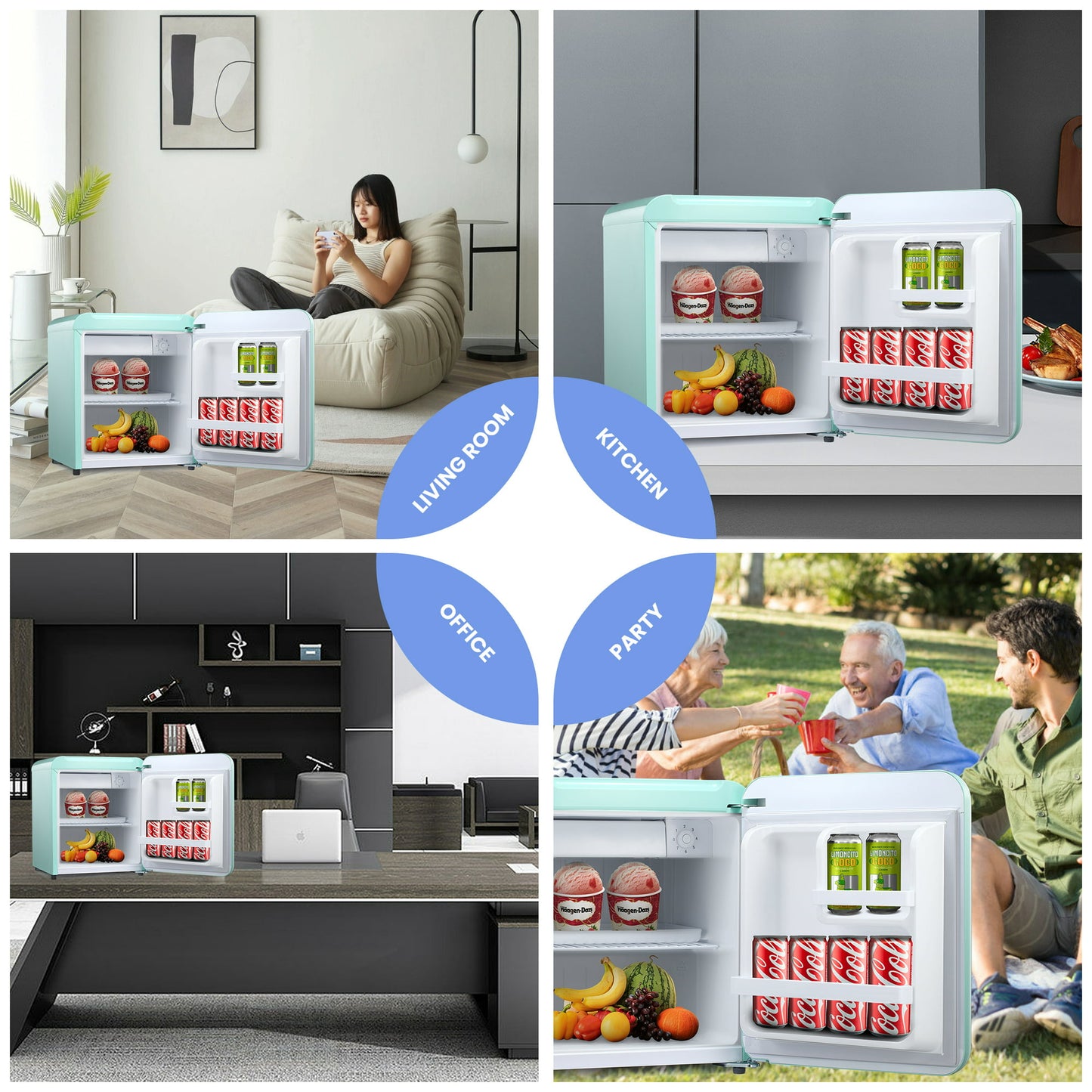 LHRIVER 1.7 Cu. Ft Mini Fridge with Freezer, Compact Refrigerator, Energy Saving, Adjustable Thermostat For Dorm / Office / Bedroom, Green