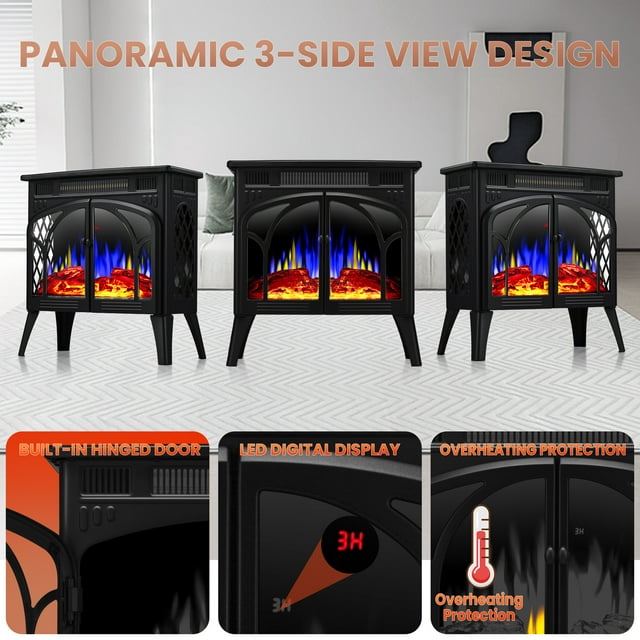 LHRIVER Electric Fireplace Heater 25’’ with 3D Realistic Flame Effect, Freestanding Fireplace with Remote Control, 500W/1500W, Black