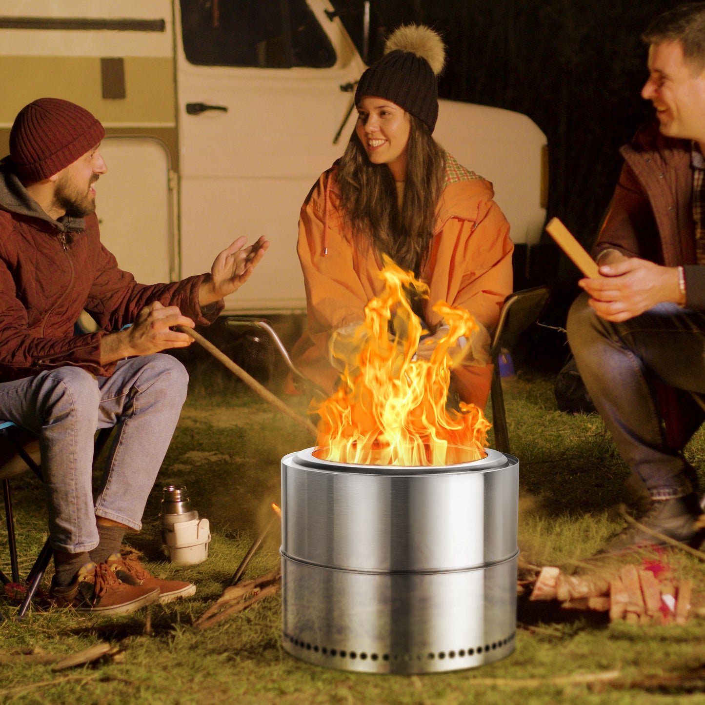 LHRIVER 19.49" Stainless Steel Fire Pit 2.0, Wood and Smokeless Burning, Portable Outdoor Firepit for Camping, Patio