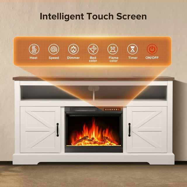 LHRIVER Electric Fireplace, 60"Heater Wooden Surround Firebox, Adjustable LED Flame, Remote Control, 750W-1500W, Fireplace TV Stand (Walnut)