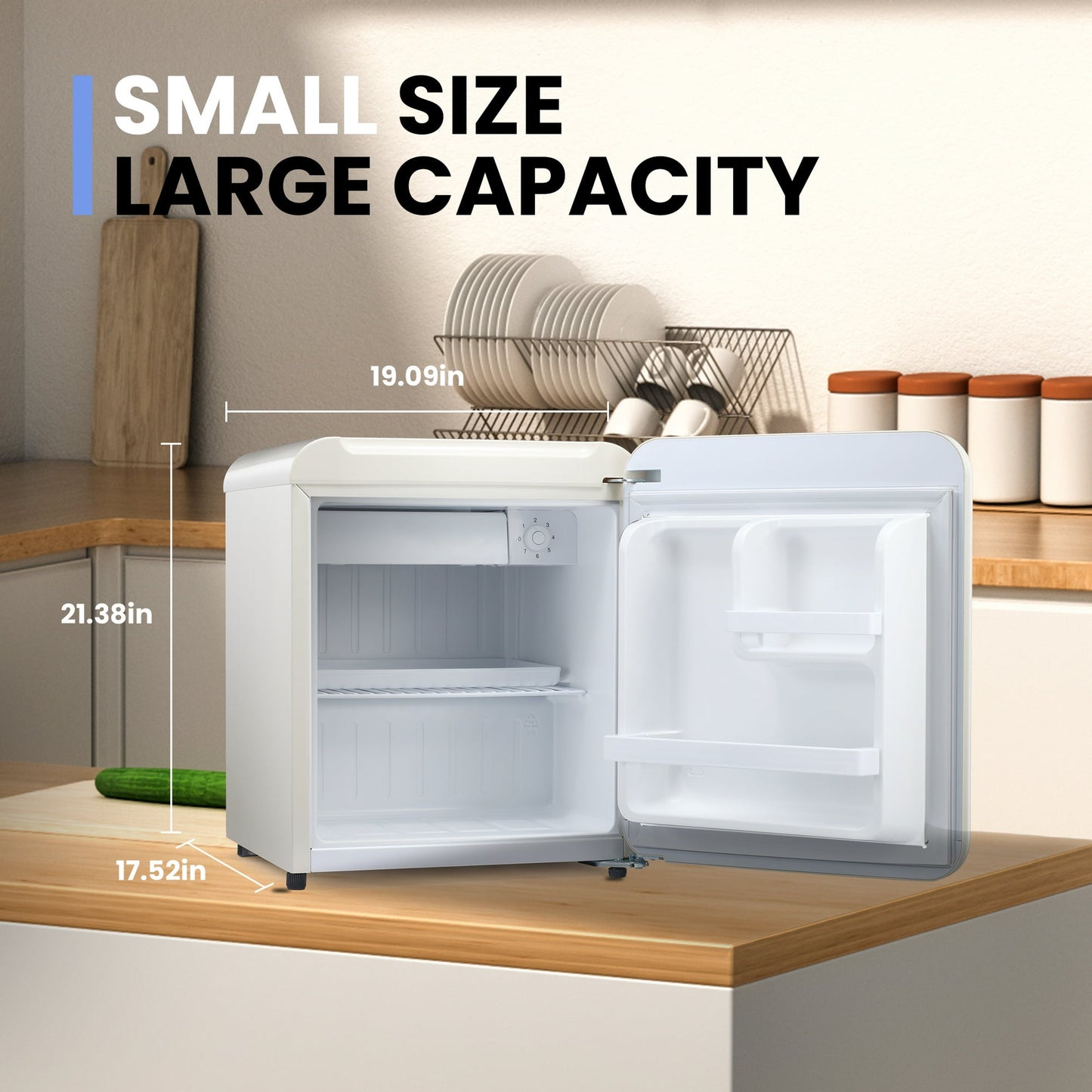 LHRIVER 1.7 Cu. Ft Mini Fridge with Freezer, Compact Refrigerator, Energy Saving, Adjustable Thermostat For Dorm / Office / Bedroom , White