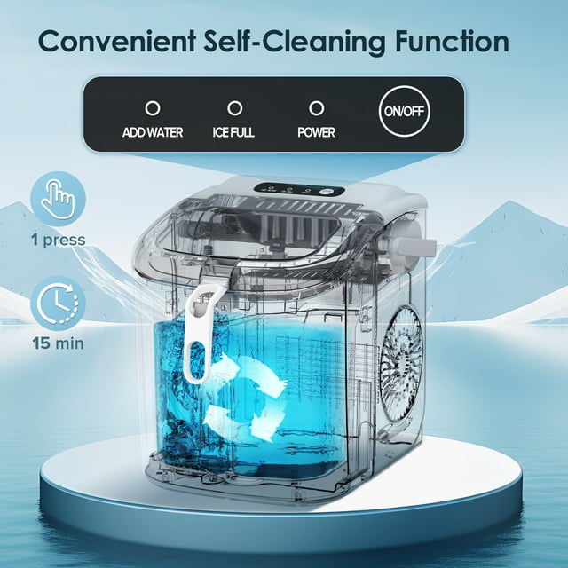 LHRIVER Countertop Ice Maker, Portable Ice Machine with Handle, 26Lbs/24H, 9Pcs/6Mins, One-Click Operation Ice Makers, with Ice Scoop and Basket, for Kitchen/Bar/Party - (White)