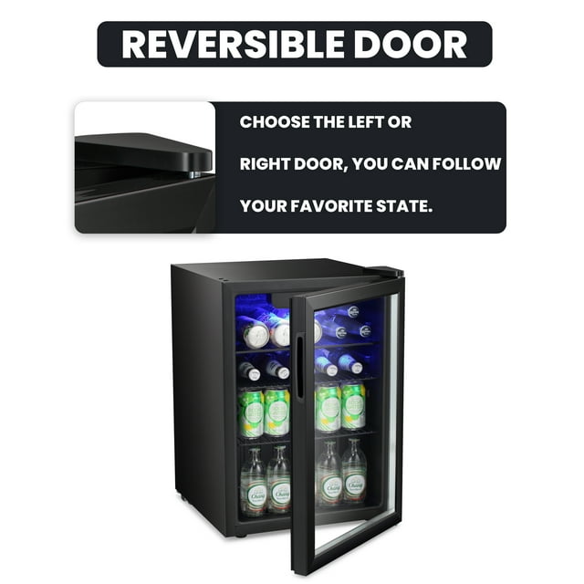 LHRIVER 2.6Cu.ft Beverage Refrigerator Cooler, 100 Can Mini Fridge with Glass Door for Soda Beer or Wine, With Adjustable Removable Shelves, Bar/Office/Home