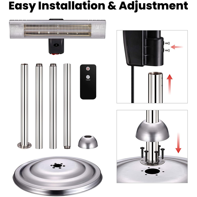 LHRIVER Electric Patio Heater, Height Adjustable & Remote Control, Waterproof IP65 Rated, 1500W, Both Indoor & Outdoor