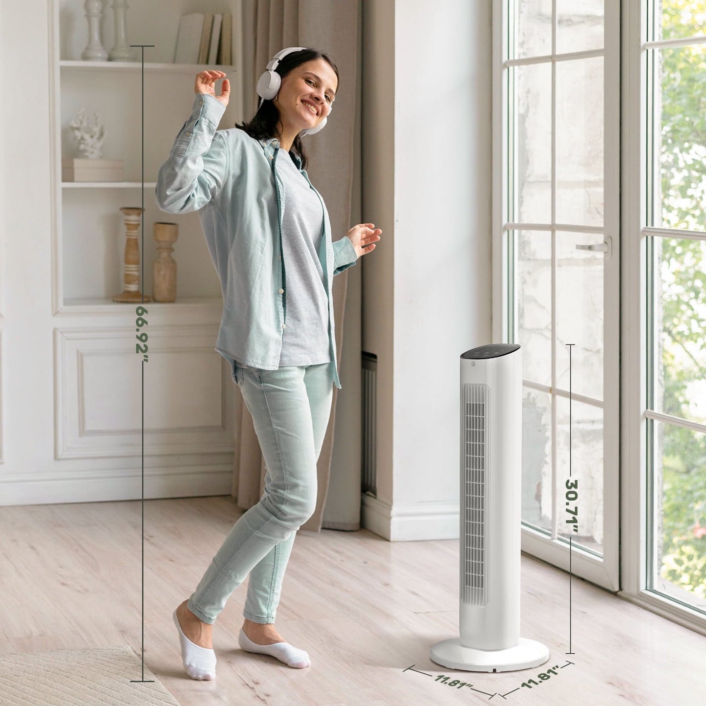 Havato Portable Independent Tower Fan, 360° Oscillating Fans with 8 Speeds, 24H Timer, Normal/Natural/Sleep Fan Modes, White