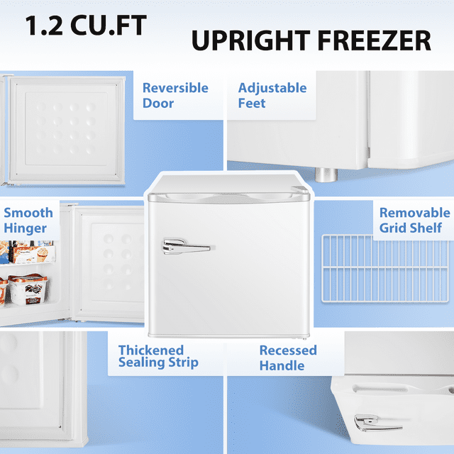 LHRIVER Mini Upright Freezer Compact Refrigerators,1.2Cu.ft Small Stand up Freezer for Home Office, White