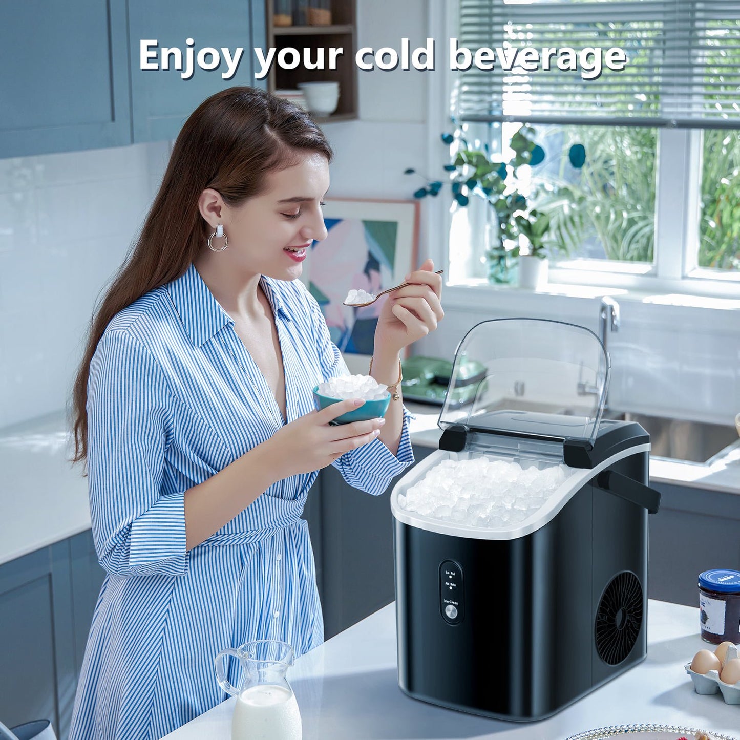 Havato Nugget Portable Ice Maker, 33lbs/24H, Self-Cleaning Function, First Choice for Home/Office/Parties - (Black)