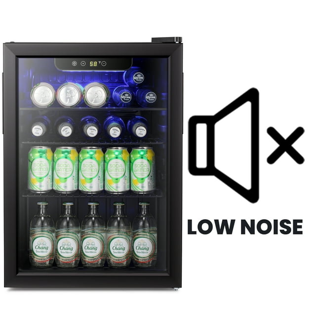 LHRIVER 2.6Cu.ft Beverage Refrigerator Cooler, 100 Can Mini Fridge with Glass Door for Soda Beer or Wine, With Adjustable Removable Shelves, Bar/Office/Home