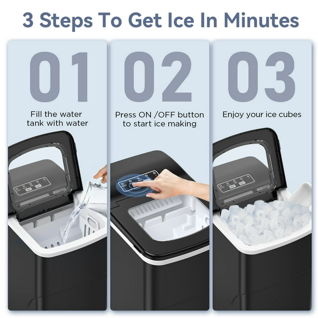 Havato Countertop Ice Maker 26lbs, 9 Pcs/6Mins, 2 Sizes of Bullet-Shaped w/Scoop & Basket, Black