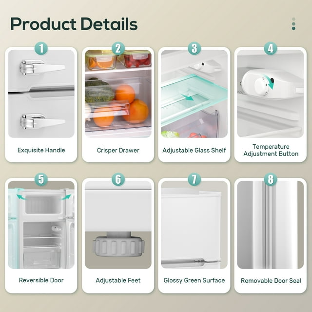 LHRIVER Mini Refrigerator 3.2Cu.Ft Compact Fridge 2-Double Doors with a Freezer Low Noise Defrost Storage of Beverages Vegetables and Fruits for Home Office Dorm