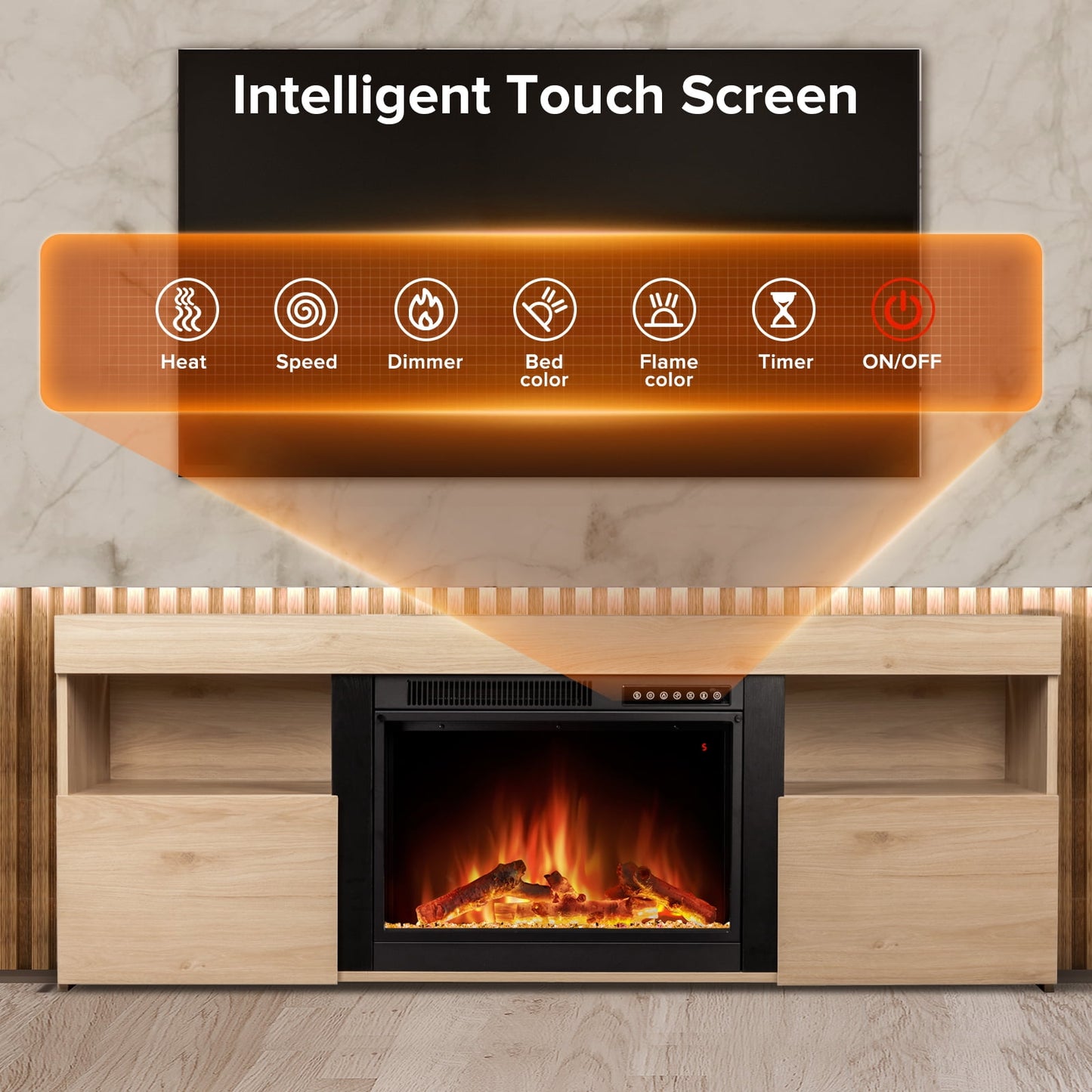 LHRIVER Free Standing Fireplace, Remote Control, 60'', Electric Fireplace Mantel, Adjustable Real 3D Flame Brightness(Pecan)