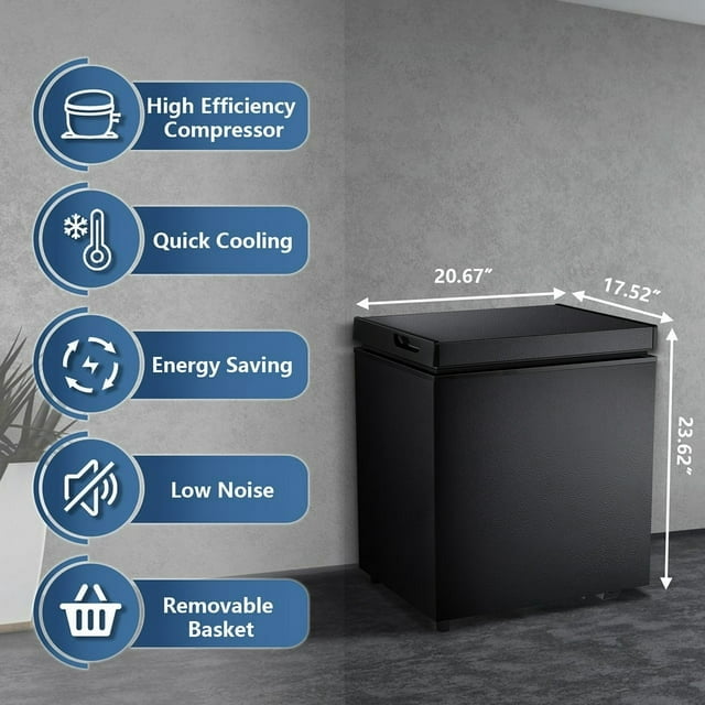 LHRIVER 1.8 Cu.ft Freezer Freestanding, Top Open Door Compact Freezer , Adjustable Temperature, Suitable for Home/Kitchen/Office/Restaurant (Black)
