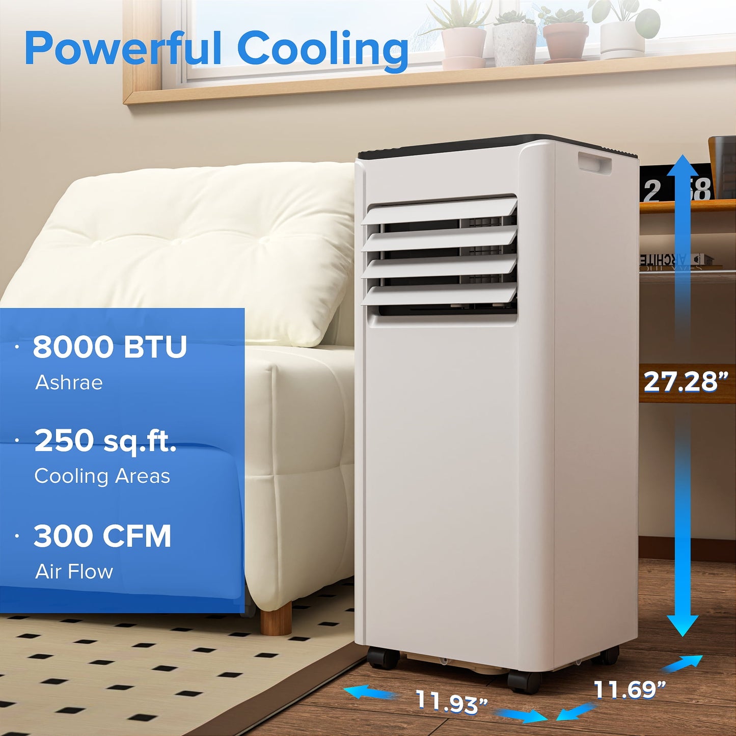 Havato 5000BTU (8000 BTU ASHRAE) Portable Air Conditioner,  Cooling/Dehumidifier/Fan/Sleep 4-in-1 Remote Control,  Cools up to 250 Sq.Ft