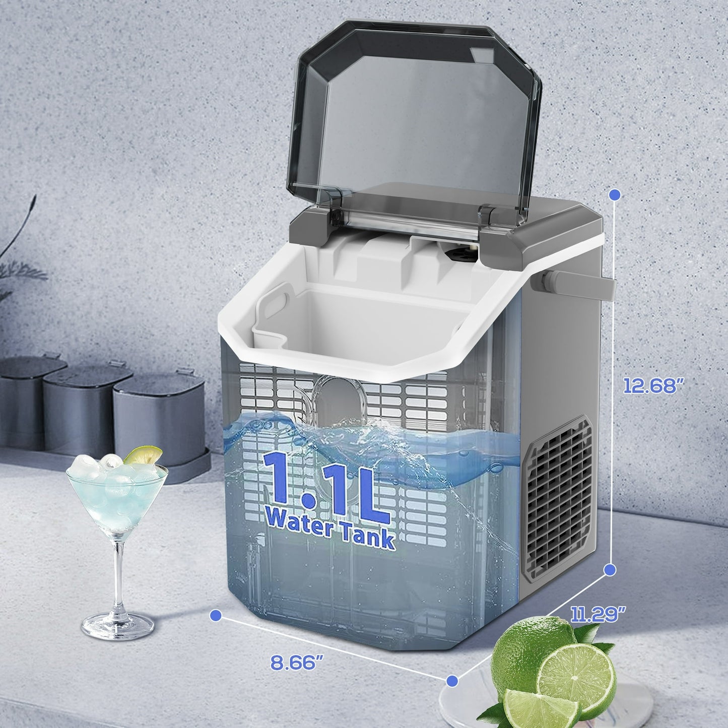 Havato Nugget Ice Maker, Extruded Ice & Chewed Ice, 34Lbs /24H, Self-Cleaning, Kitchen/Office/Party, Grey