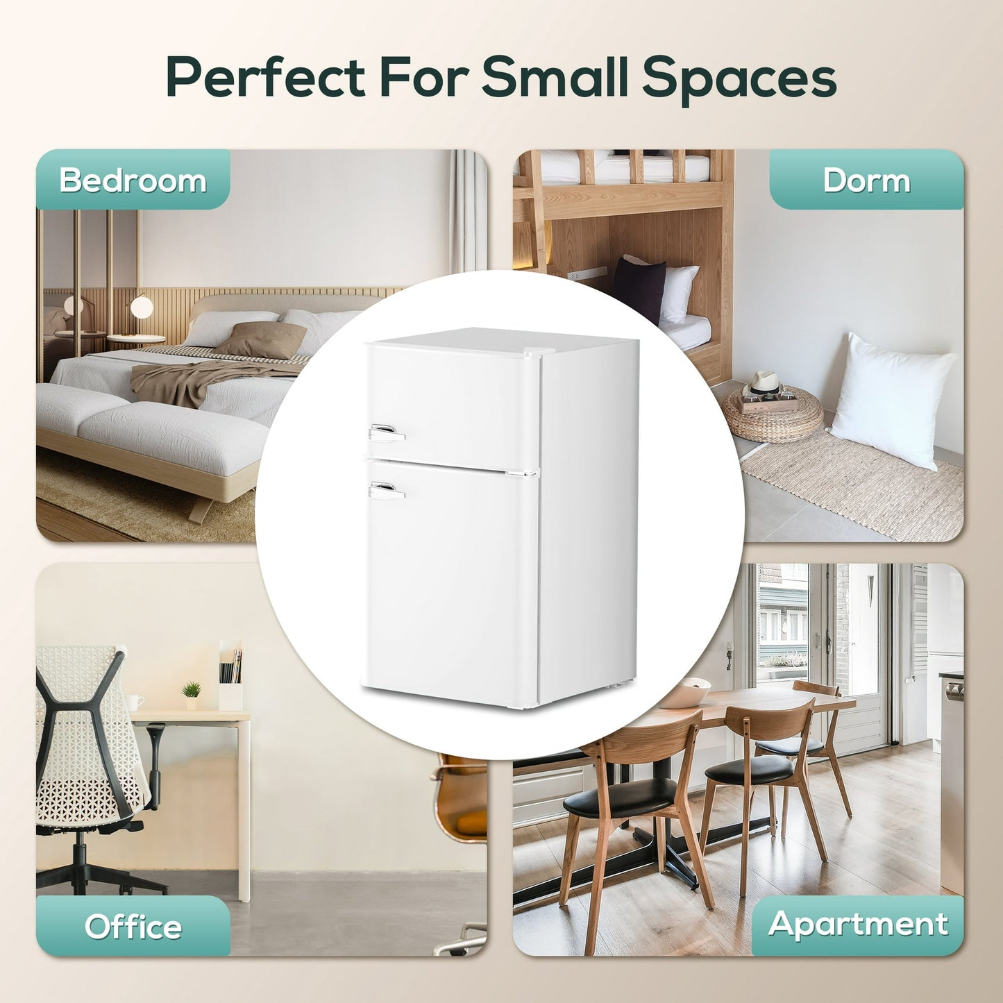 LHRIVER Mini Refrigerator 3.2Cu.Ft Compact Fridge 2-Double Doors with a Freezer Low Noise Defrost Storage of Beverages Vegetables and Fruits for Home Office Dorm