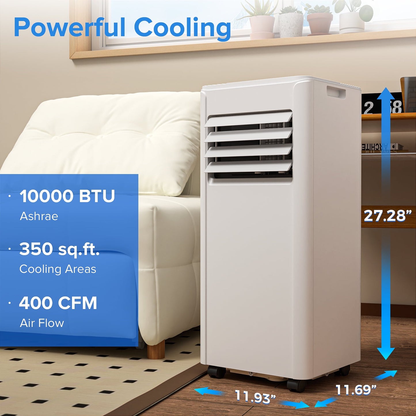 Havato 6,000BTU (10,000 BTU ASHARE) Portable Air Conditioner with Remote Control, Cools up to 350sq. ft, 24H Timer, 4-in-1, Bedroom/Office/Home/Dorm-White