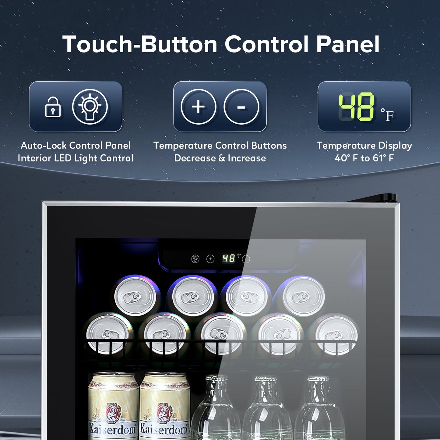 LHRIVER 3.2Cu.ft Beverage Refrigerator and Cooler, 130 Can Mini Fridge, Freestanding Constant Wine Chiller with Glass Door (Silver)