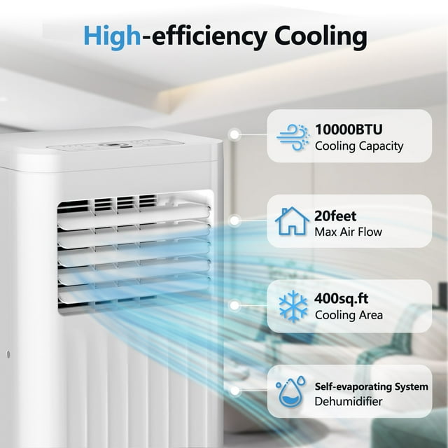 Havato Portable Air Conditioner, 10000BTU(ASHRAE) Cools 300Sq.ft w/Remote, Dehumidifier & Fan