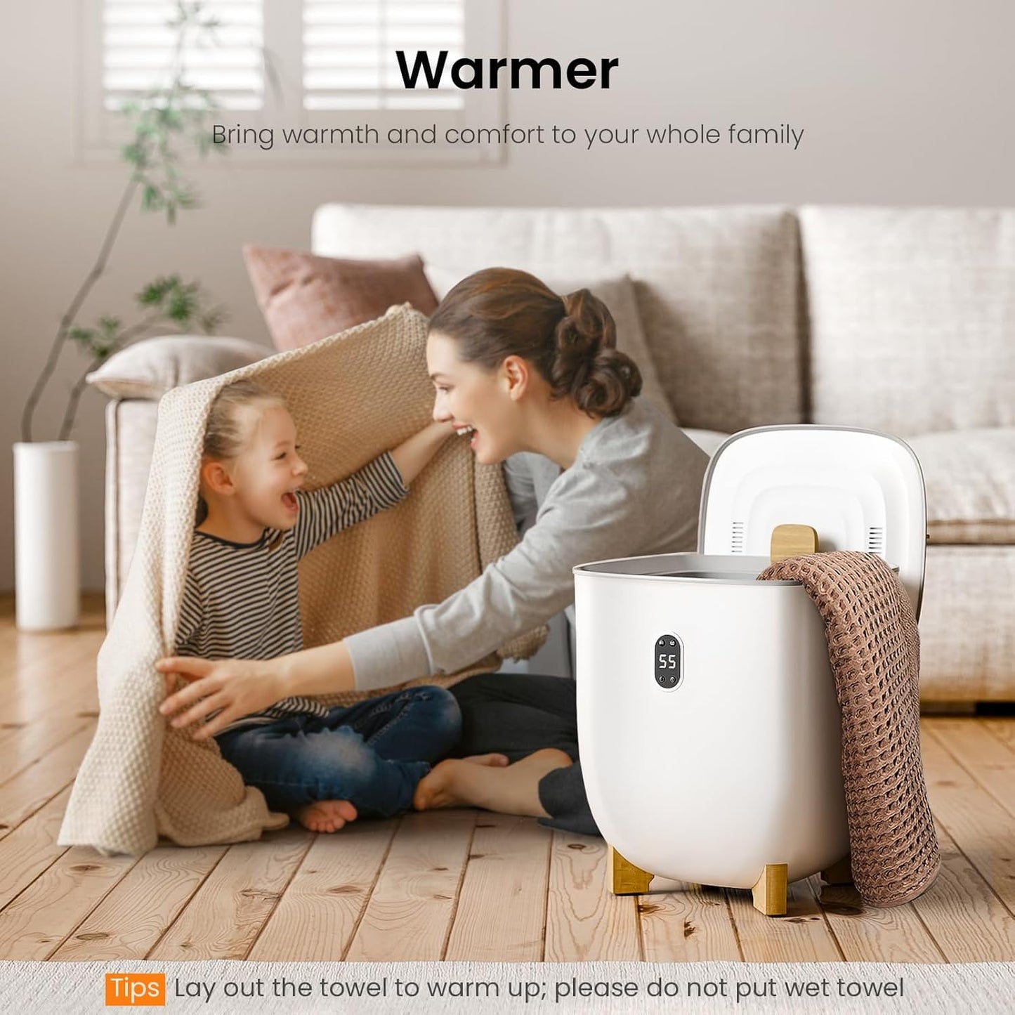 Havato 25L Towel Warmers with 2 Heating Modes and Auto Shut-Off,LCD Screen,Large Capacity Towel Heater Bucket Fits 2 Large Blankets,Customized Fragrance,White