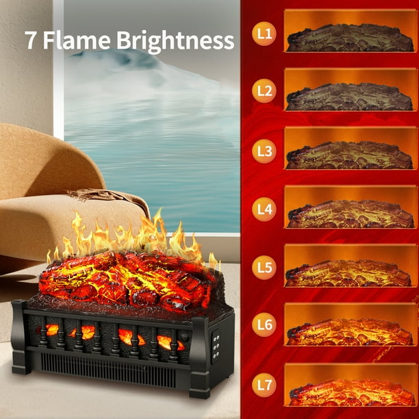 LHRIVER Electric Fireplace Log Set Heater 21IN, Remote Control, Flame Brightness Adjustable, Overheated Protection, Realistic Ember Bed
