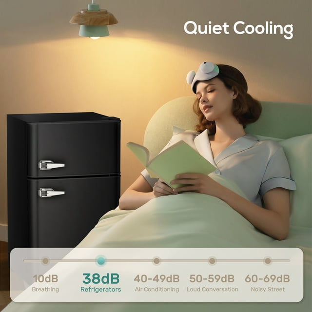 Havato Two-door Mini Fridge with Freezer and Handle, Compact Retro Refrigerator, Suitable for Dormitory, Office, Bar, RV and Bedroom, Black