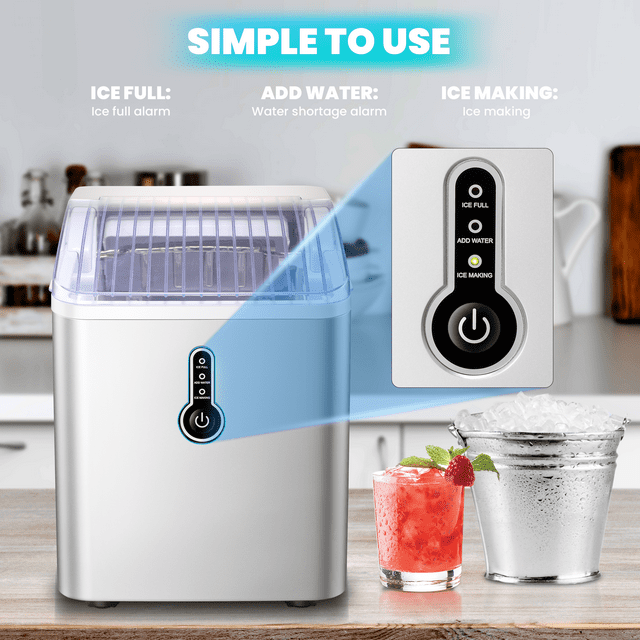 LHRIVER Portable Compact Ice Maker, Countertop Ice Maker Machine with Basket & Ice Scoop, Bullet Ice Cubes, Self-Cleaning, 9Pcs/8Min, 26Lbs/24H, Suitable for Home/Office/Bar/Party-Silver