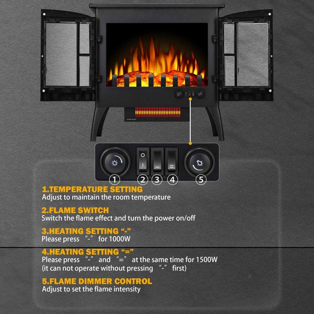 LHRIVER Electric Fireplace Infrared Stove Heater, Freestanding Fireplace Heater, 3D Realistic Flame Effects, Adjustable Brightness and Heating Mode, Overheating Safe Design, 1000W/1500W, (23 Inch)
