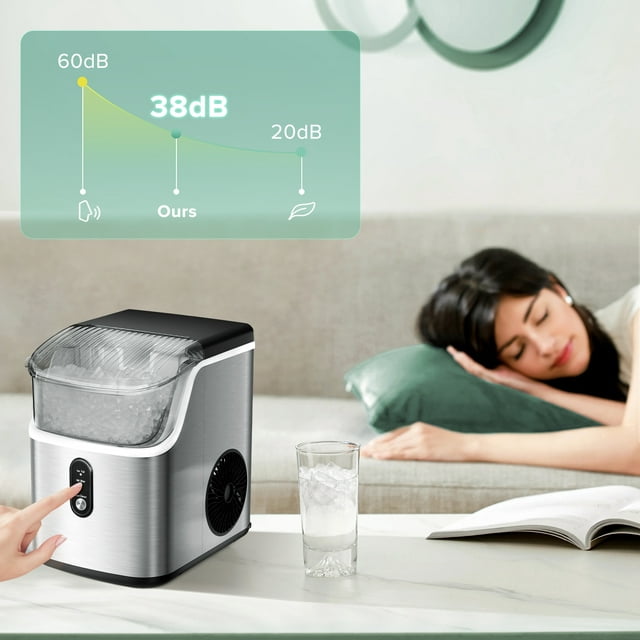 LHRIVER Nugget Ice Maker Countertop with Soft Chewable Pellet Ice, 33lbs/24H, Self-Cleaning, Stainless Steel, for Home/Office/Party - (Silver)