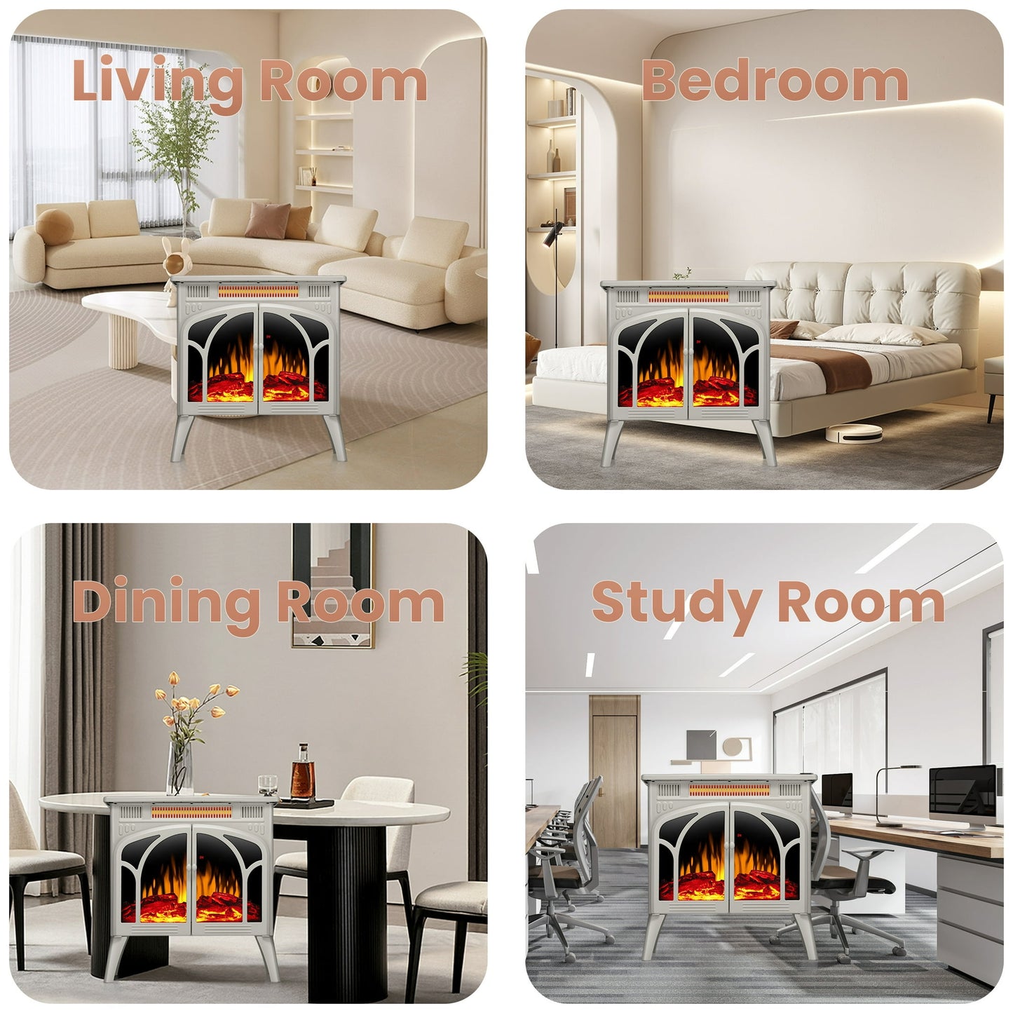 LHRIVER Electric Fireplace Heater 25’’ with 3D Realistic Flame Effect, Freestanding Fireplace, Different Flame Color, 500W/1500W,- BEIGE