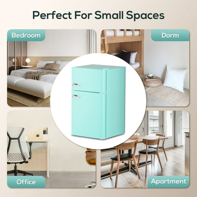 LHRIVER Mini Refrigerator 3.2Cu.Ft Compact Fridge 2-Double Doors with a Freezer Low Noise Defrost Storage of Beverages Vegetables and Fruits for Home Office Dorm