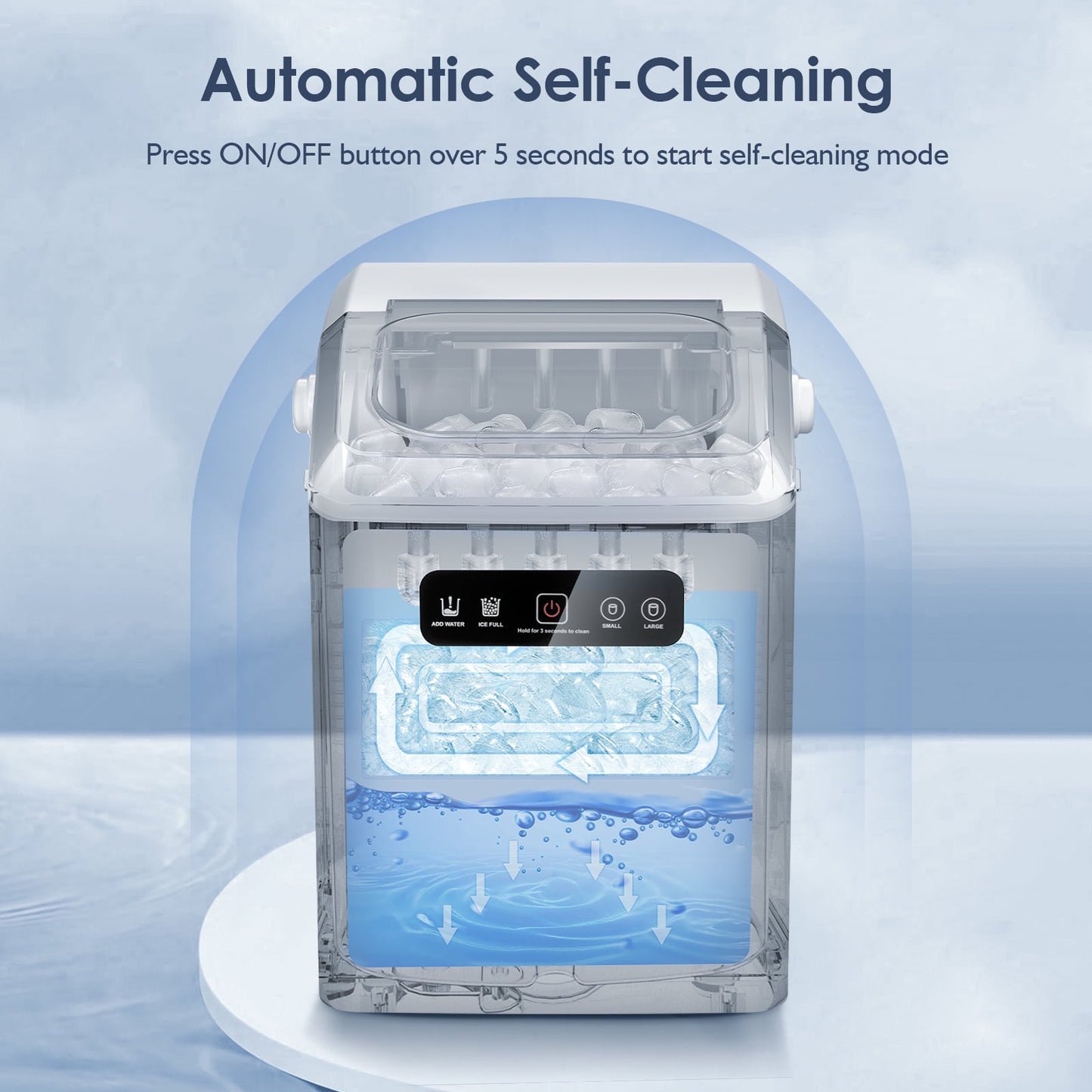 Havato Countertop Portable Ice Maker, Self-Cleaning with Handle, 2 Sizes of Bullet Ice Cubes, for Kitchen/Office-White