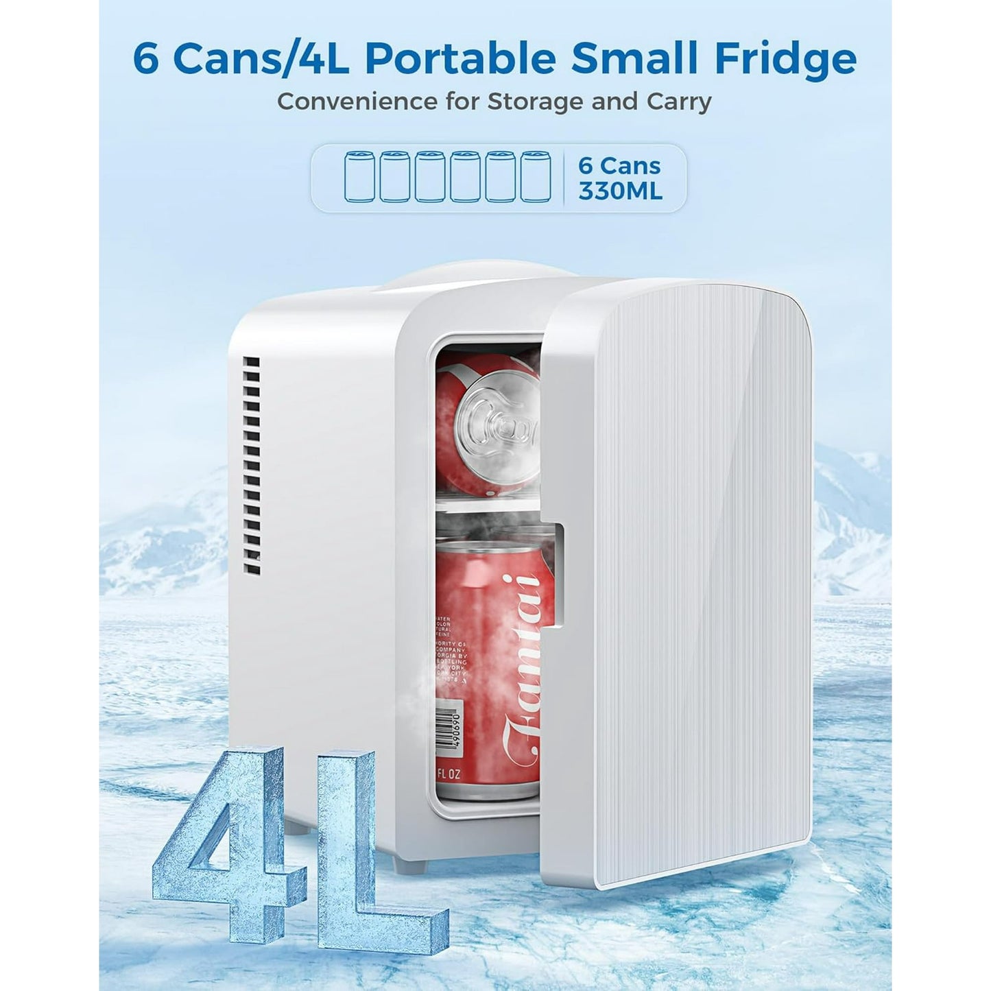 Havato Mini Fridge, Portable 4L/6 Can Electric Plug In Cooler & Warmer suit Office Desk & Dorm Room,for Food, Beverage, Skincare Beauty & Makeup,110 V AC/12 V DC Option for Bedroom - Car, White