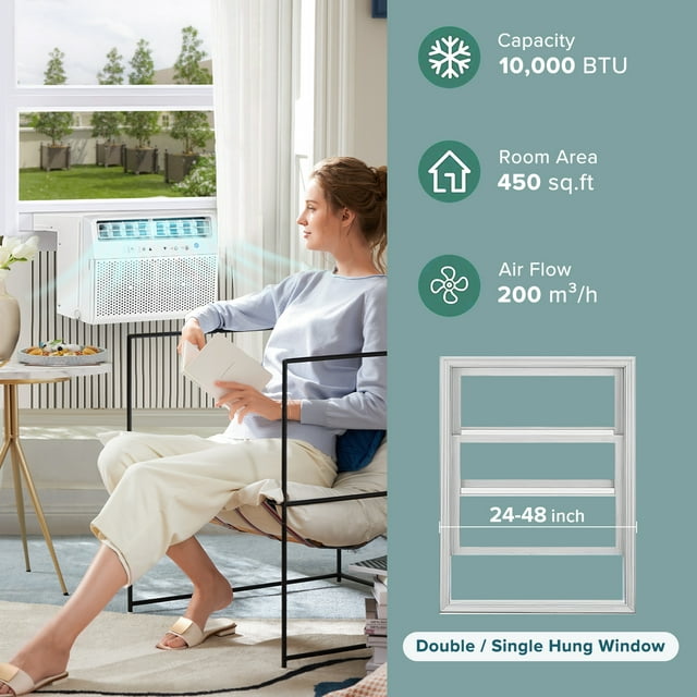 Havato U-Shape Window Air Conditioner 12000 BTU Ashrae 115 Volt with Remote Control, 6 Modes and 3 Fan Modes, 24 Hour Timer, 550 Sq.Ft