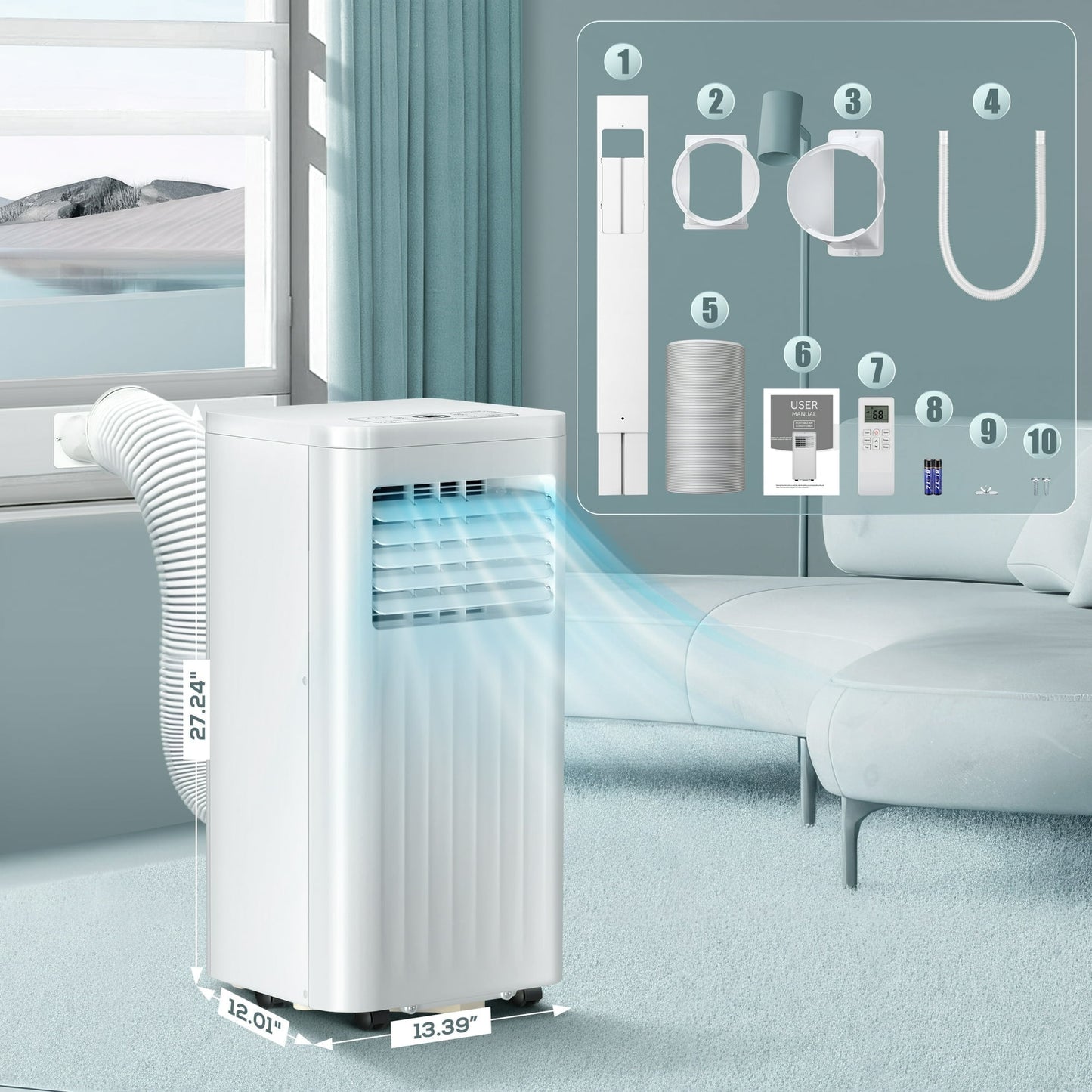 Havato 5000BTU (8000BTU ASHRAE) Portable Air Conditioner with Dehumidifier/Fan/Cooler, Cooling 300 Sq.ft, Remote Control, White