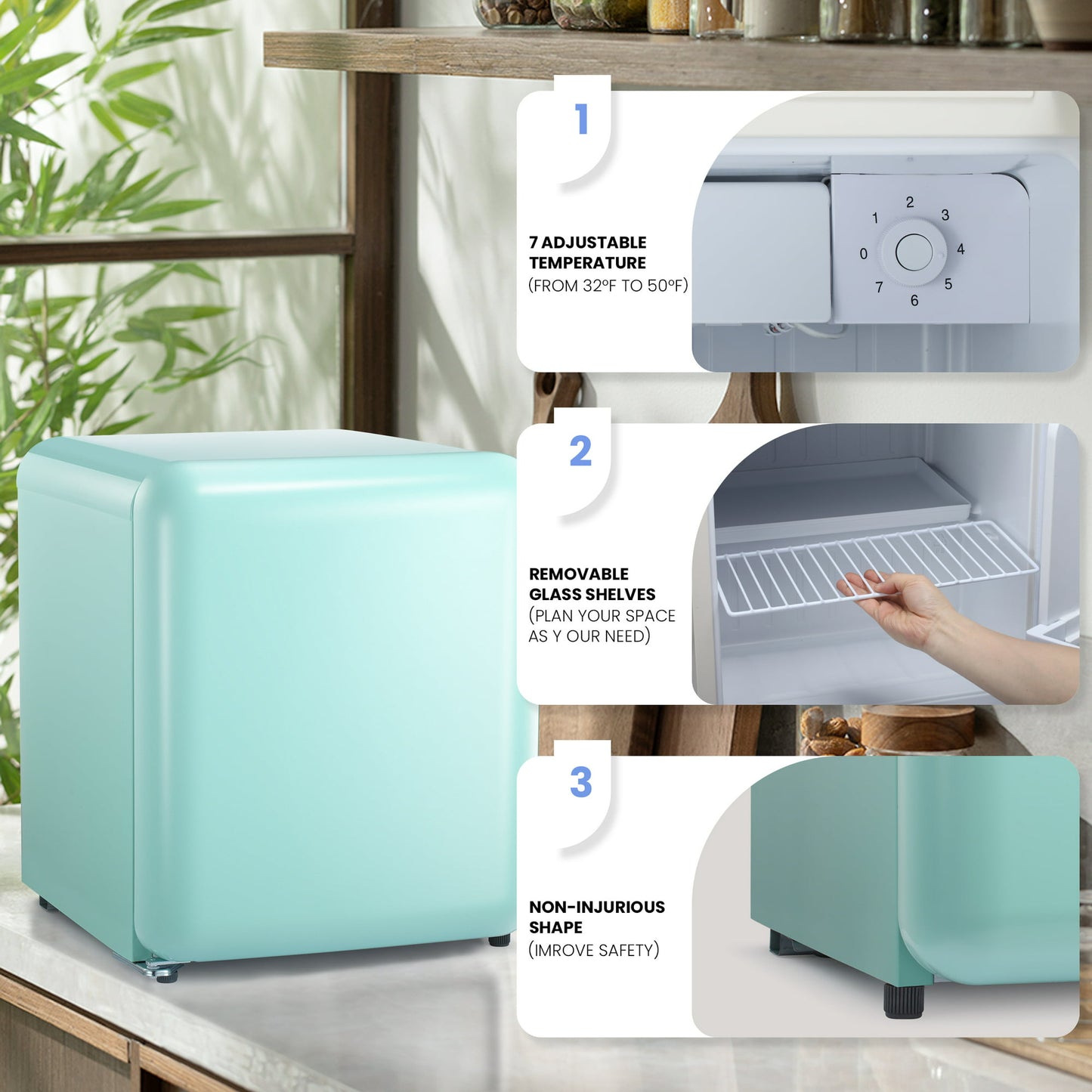 LHRIVER 1.7 Cu. Ft Mini Fridge with Freezer, Compact Refrigerator, Energy Saving, Adjustable Thermostat For Dorm / Office / Bedroom, Green