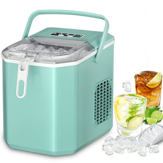 Besttey Countertop Ice Maker, 26lbs/Day, 2 Ice Sizes(S/L), Self-Cleaning w/ Ice Scoop and Basket, Handheld Ice Maker, Green