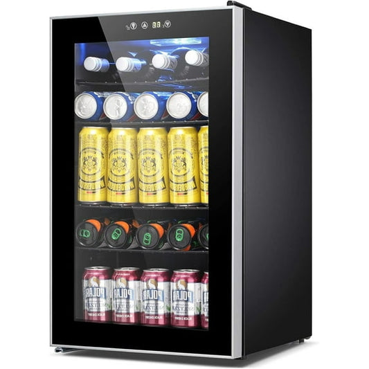 Havato 100 Cans Beverage Refrigerator Cooler, 2.3 Cu.Ft Wine Cellar with Digital Temperature Control and Transparent Single Glass Door,Soft LED light,Black.