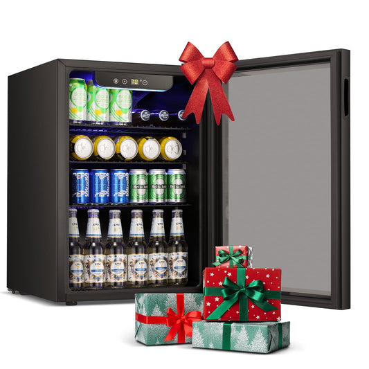 Havato 100Cans of Beverage Refrigerator Cooler, 2.5Cu.ft, Mini Glass Door Refrigerator, Low Noise, Can Store Soda/Beer/Wine, Suitable for Bars/Offices/Families