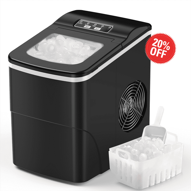 Havato Countertop Ice Maker 26lbs, 9 Pcs/6Mins, 2 Sizes of Bullet-Shaped w/Scoop & Basket, Black