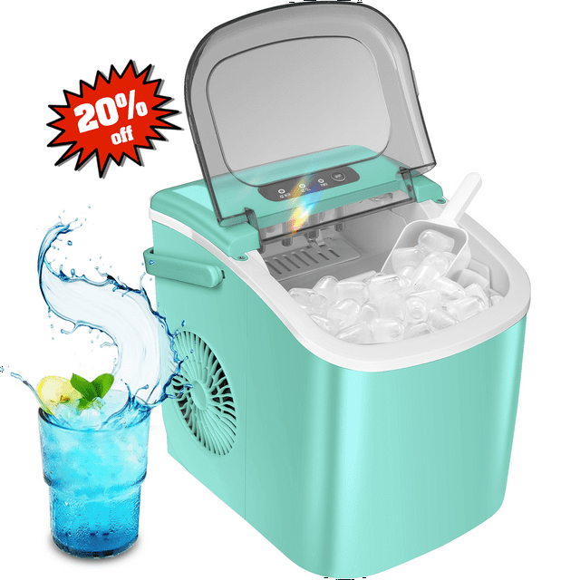 Havato Countertop Ice Maker, 9 Bullet Ice Cubes in 6 Mins, 26lbs/24H, w/ Scoop & Basket, Green