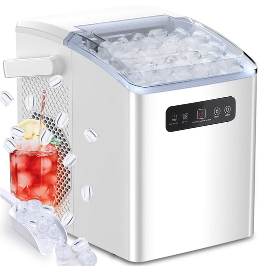 Havato Countertop Portable Ice Maker, Self-Cleaning with Handle, 2 Sizes of Bullet Ice Cubes, for Kitchen/Office-White
