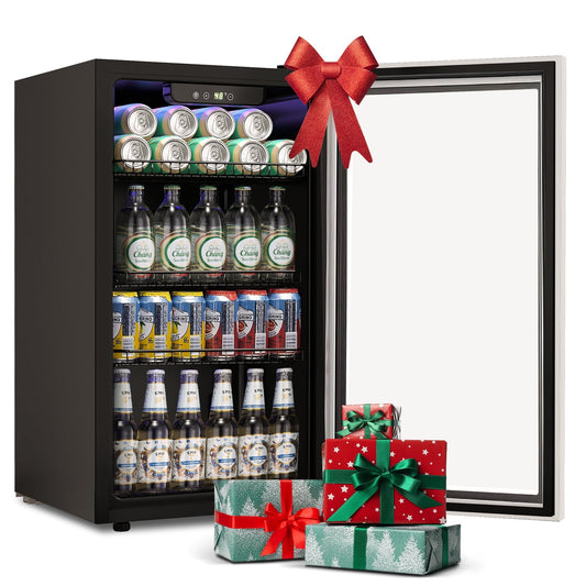 Havato Cubic Foot Beverage Refrigerator Cooler, 120 Cans Mini Refrigerator, 3.2Cu.Ft, LED Lamp, Transparent Glass Door with Adjustable Shelf, Bar/Office/Home