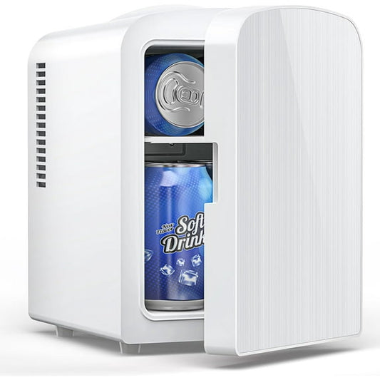 Havato Mini Fridge, Portable 4L/6 Can Electric Plug In Cooler & Warmer suit Office Desk & Dorm Room,for Food, Beverage, Skincare Beauty & Makeup,110 V AC/12 V DC Option for Bedroom - Car, White