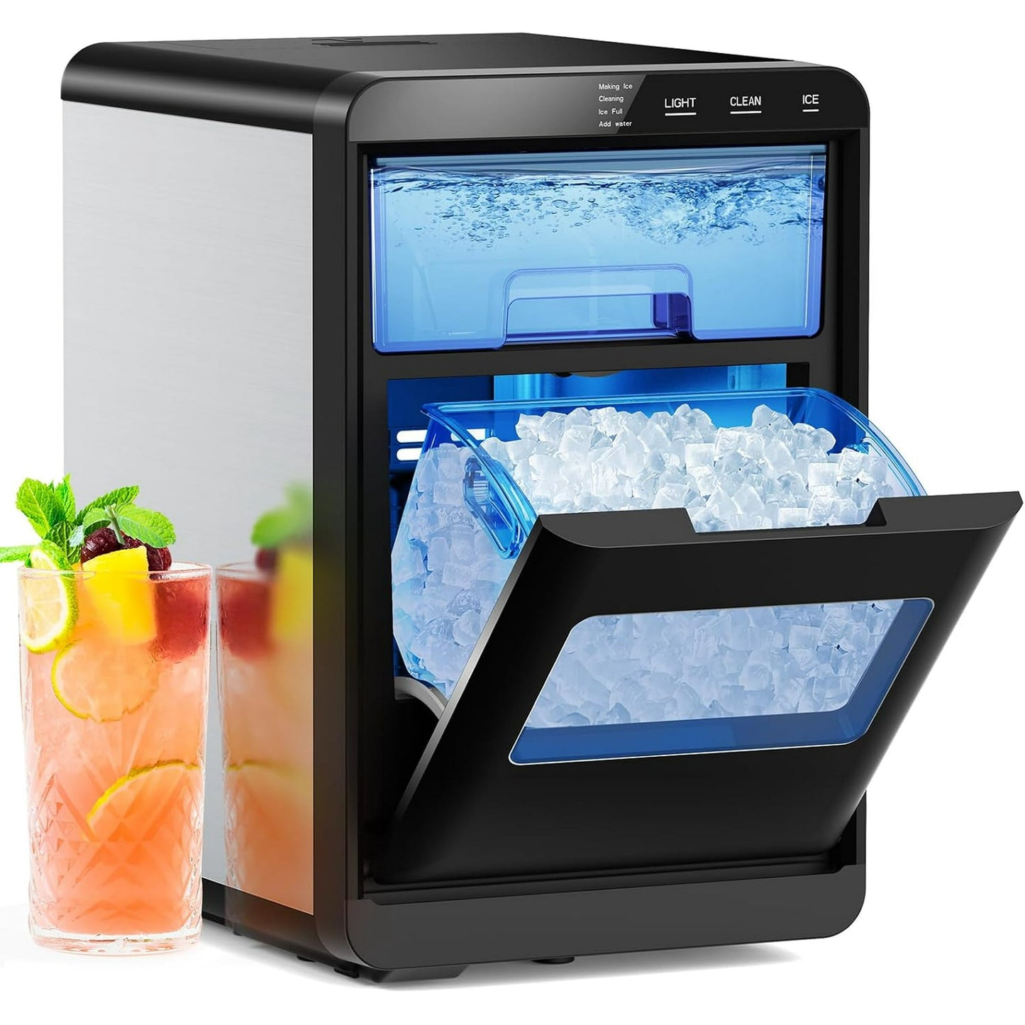 Havato Nugget Ice Maker Countertop, 44lbs Per Day Chewable Pellet Nugget Ice Machine Auto-Cleaning with Basket and Scoop for Home/Party/RV/Camping ,Silver