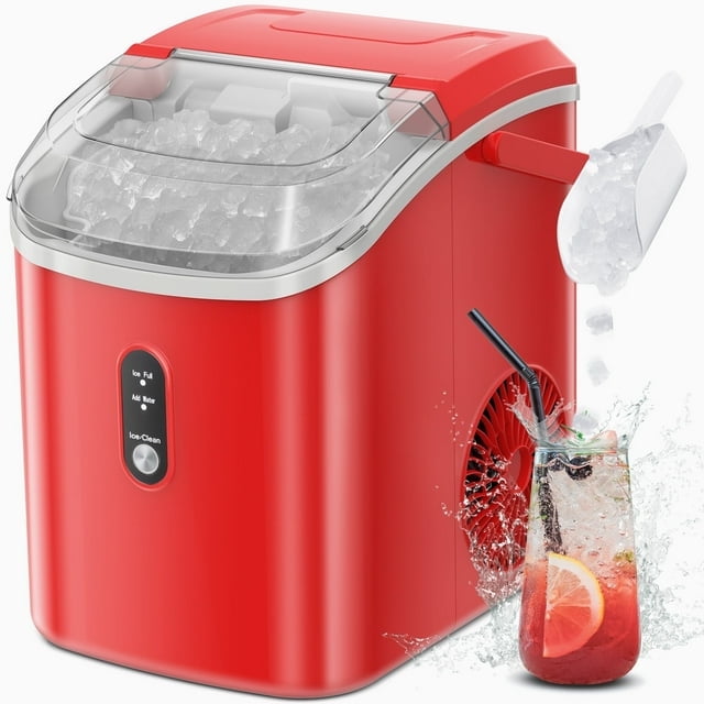 Havato Nugget Portable Ice Maker, 33lbs/24H, Self-Cleaning Function, First Choice for Home/Office/Parties , Red