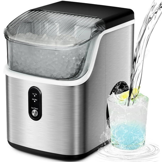 Havato Nugget Portable Pellet Ice Maker with Self-Cleaning Function, 33lbs/24H, Easy Operate, Suitable for Home/Kitchen/Office and Parties, Stainless Steel Silver