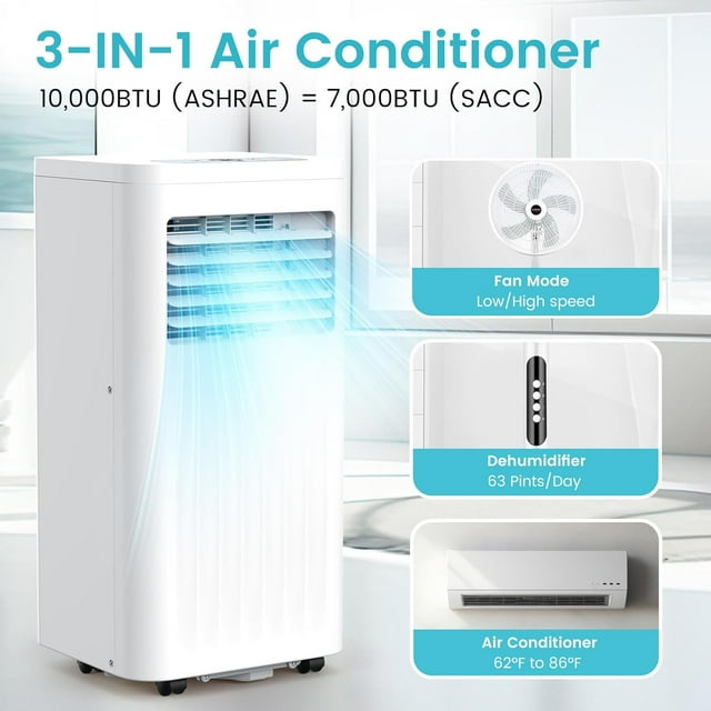 Havato 10000BTU Portable Air Conditioner, Covers to 450 Sq.Ft., 3 in1 Portable AC Refrigeration/Dehumidification/Fan, with Remote Control